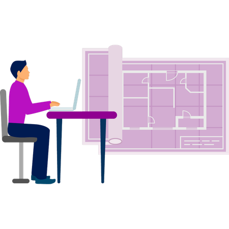 Garoto fazendo plano no laptop  Ilustração