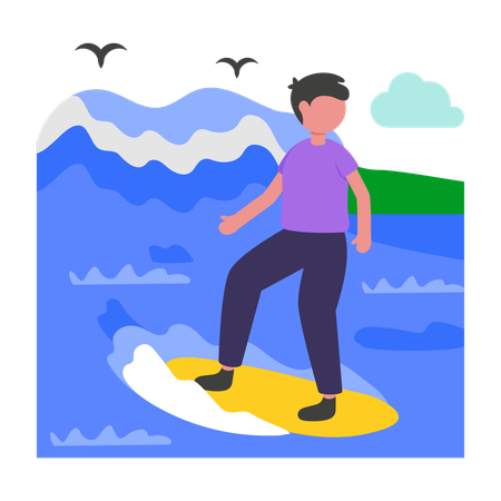 Menino praticando surfe aquático  Illustration