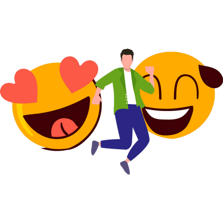 Garoto feliz com emojis  Ilustração