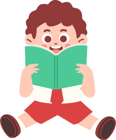 Menino feliz estudante lendo livro  Ilustração