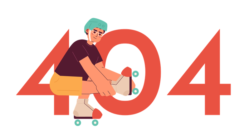 Garoto feliz andando de patins e mensagem flash de erro 404  Ilustração
