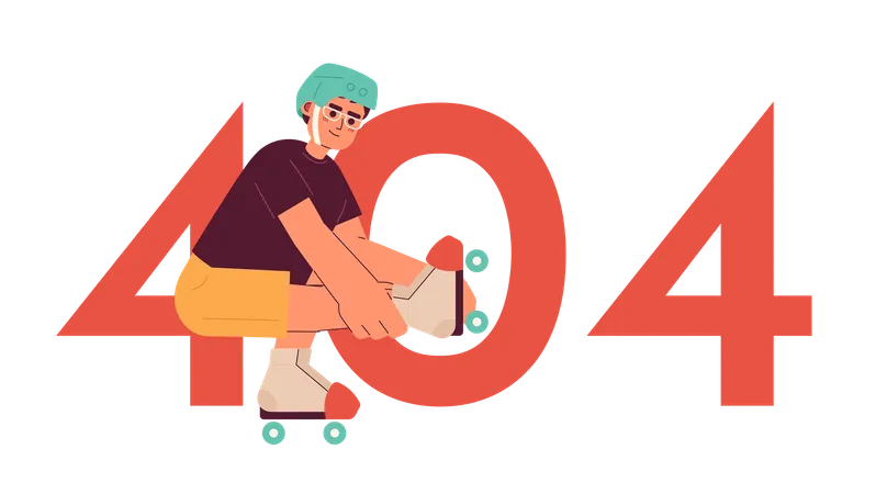 Garoto feliz andando de patins e mensagem flash de erro 404  Ilustração