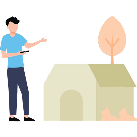 Menino fica do lado de fora da fazenda  Illustration