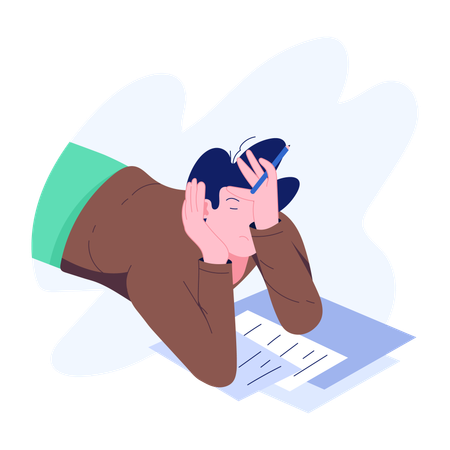 Menino ficando cansado enquanto estuda  Ilustração