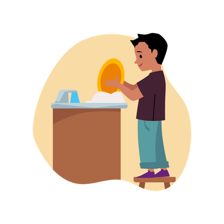Garoto bonitinho lavando pratos  Ilustração