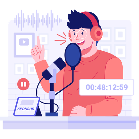 Menino gravando podcast  Ilustração