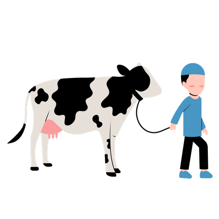 Menino islâmico com vaca  Ilustração