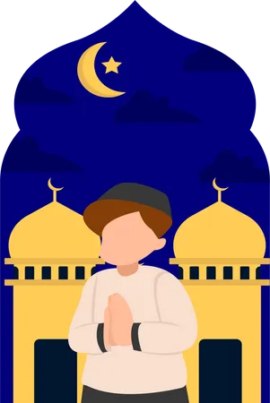Menino islâmico em pose de oração  Ilustração