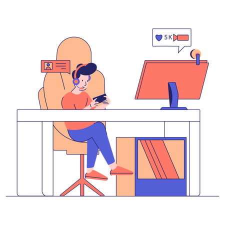 Menino joga jogos de mídia social  Ilustração
