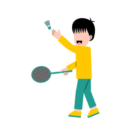 Garotinho jogando badminton  Ilustração