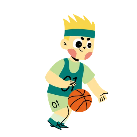 Menino jogando basquete  Ilustração