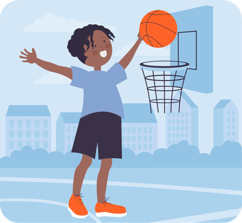 Menino jogando basquete  Ilustração