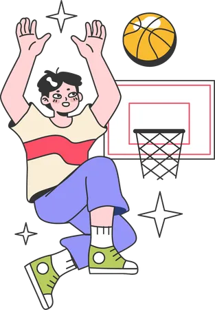 Menino jogando basquete  Ilustração
