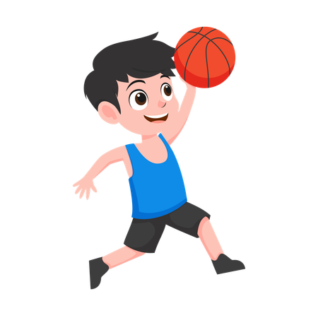 Menino jogando basquete  Ilustração