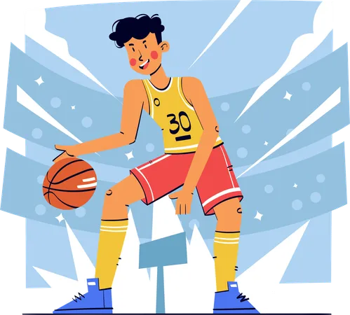 Menino jogando basquete  Ilustração