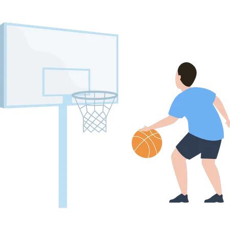 Menino jogando basquete  Ilustração