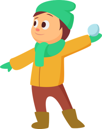 Menino jogando bola de neve  Ilustração