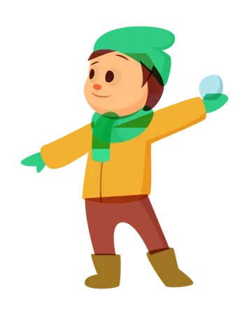 Menino jogando bola de neve  Ilustração