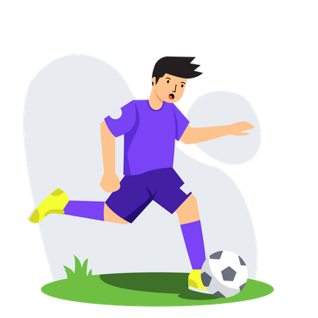 Menino jogando chute de futebol  Ilustração