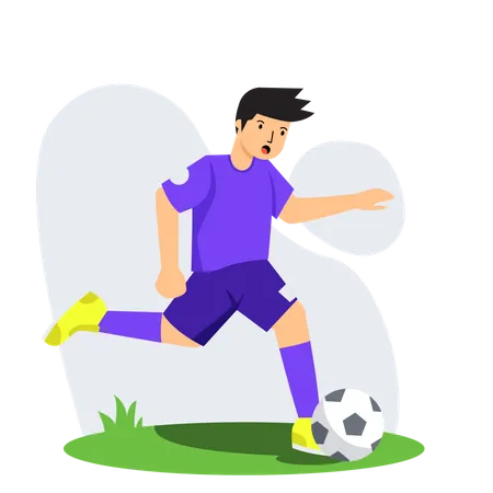 Menino jogando chute de futebol  Ilustração