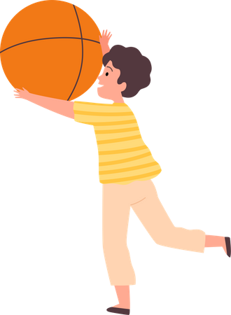 Menino brincando com basquete  Ilustração