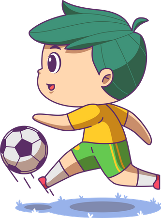 Menino jogando futebol  Ilustração