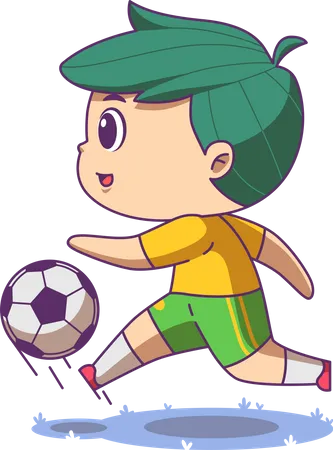 Menino jogando futebol  Ilustração