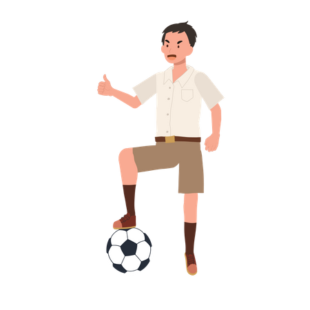 Menino jogando futebol depois da escola  Ilustração
