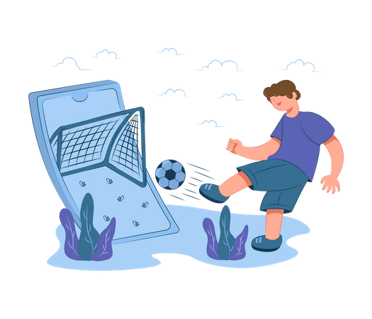 Menino jogando futebol online  Ilustração
