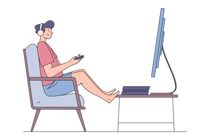 Menino jogando jogo online  Ilustração