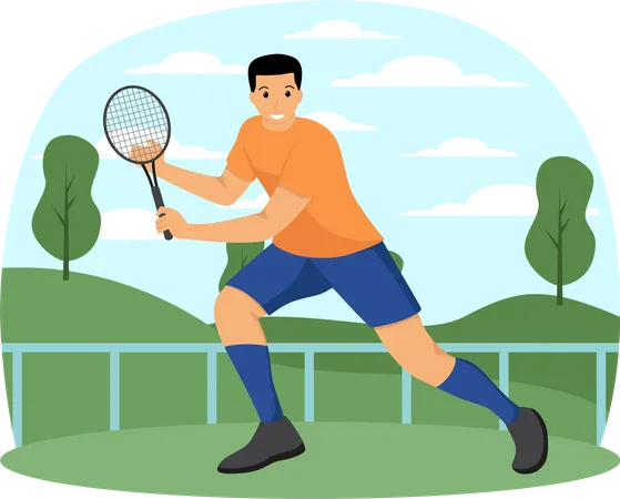 Menino jogando tênis  Ilustração