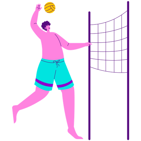 Menino jogando vôlei de praia  Ilustração
