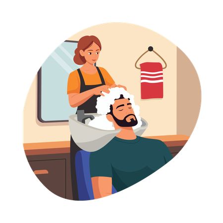 Menino lavando o cabelo antes do evento  Ilustração