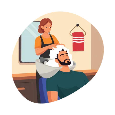 Menino lavando o cabelo antes do evento  Ilustração