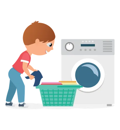 Menino lavando roupa  Ilustração
