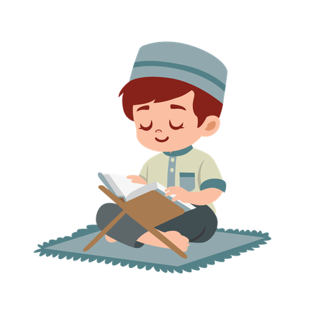 Menino lendo o Alcorão Sagrado  Ilustração