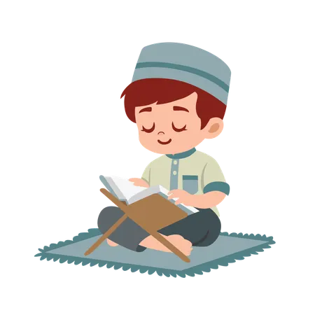 Menino lendo o Alcorão Sagrado  Ilustração