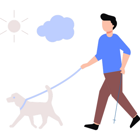 Menino levando cachorro para passear  Ilustração