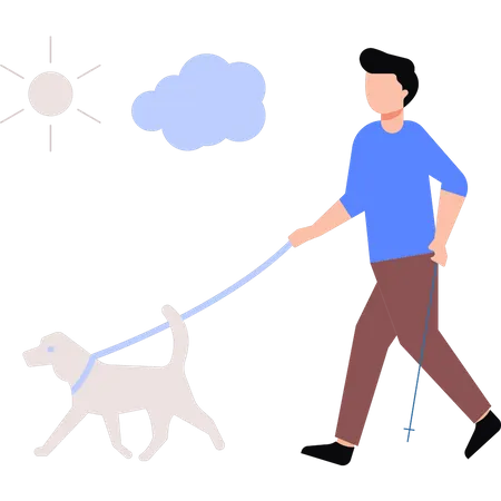 Menino levando cachorro para passear  Ilustração