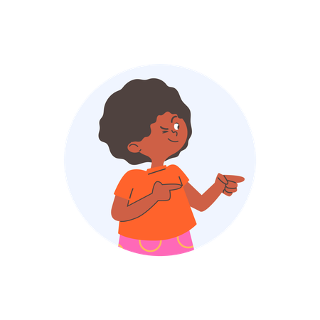 Mãos de menino apontando os dedos indicadores para o lado direito enquanto brincam mostrando e piscando  Ilustração