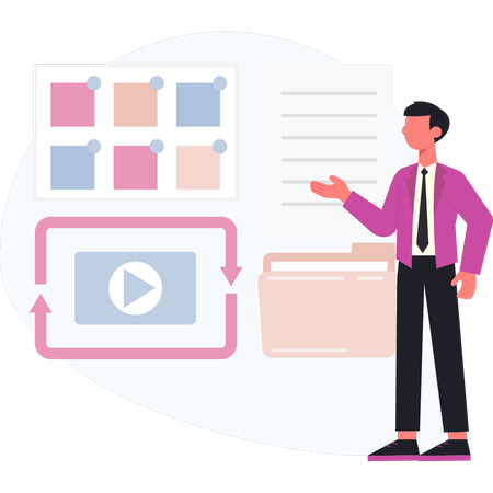 Menino mostrando aplicativo de aprendizagem online  Illustration