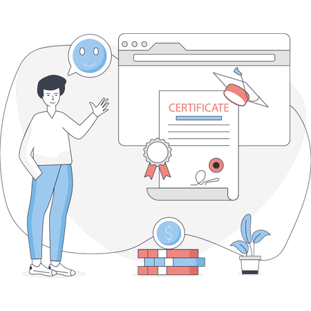 Menino mostrando certificado de formatura  Ilustração