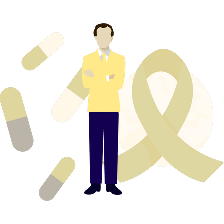 Menino mostrando comprimidos de aids  Ilustração