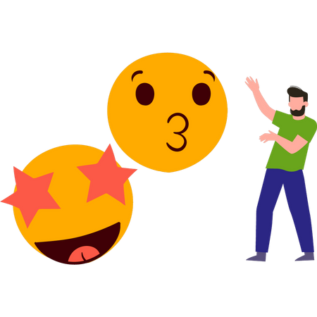 Garoto mostrando emojis  Ilustração