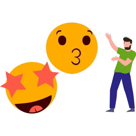 Garoto Mostrando Emojis Ilustração