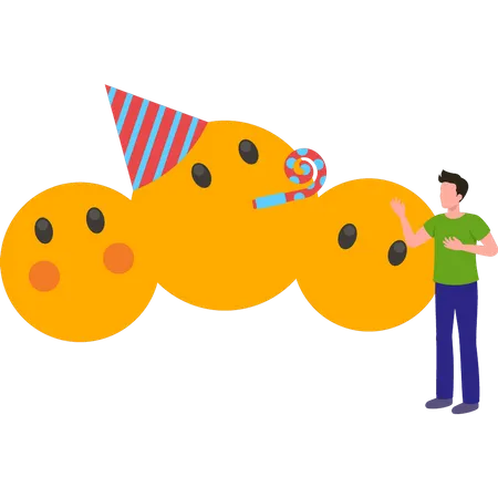 Garoto mostrando emojis de festa  Ilustração