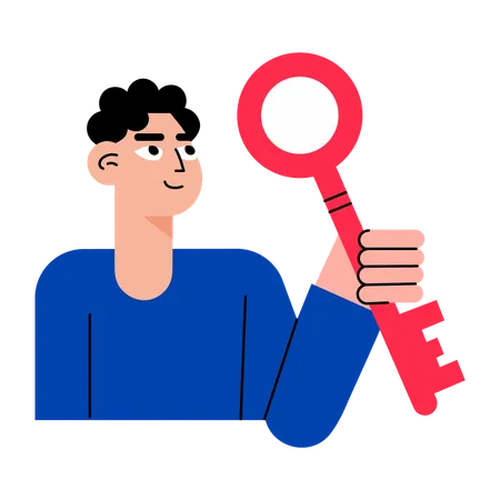 Menino mostrando gerador de chaves  Ilustração