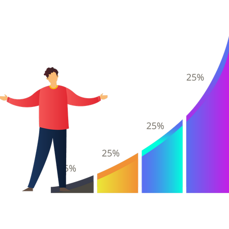 Garoto mostrando o gráfico de porcentagem de negócios  Ilustração