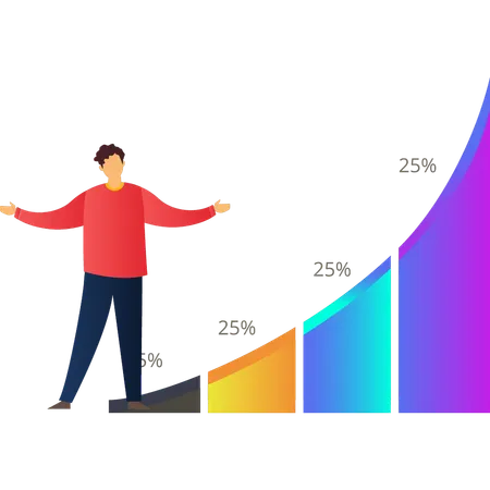 Garoto mostrando o gráfico de porcentagem de negócios  Ilustração