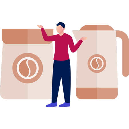 Menino mostrando jarra de café  Illustration